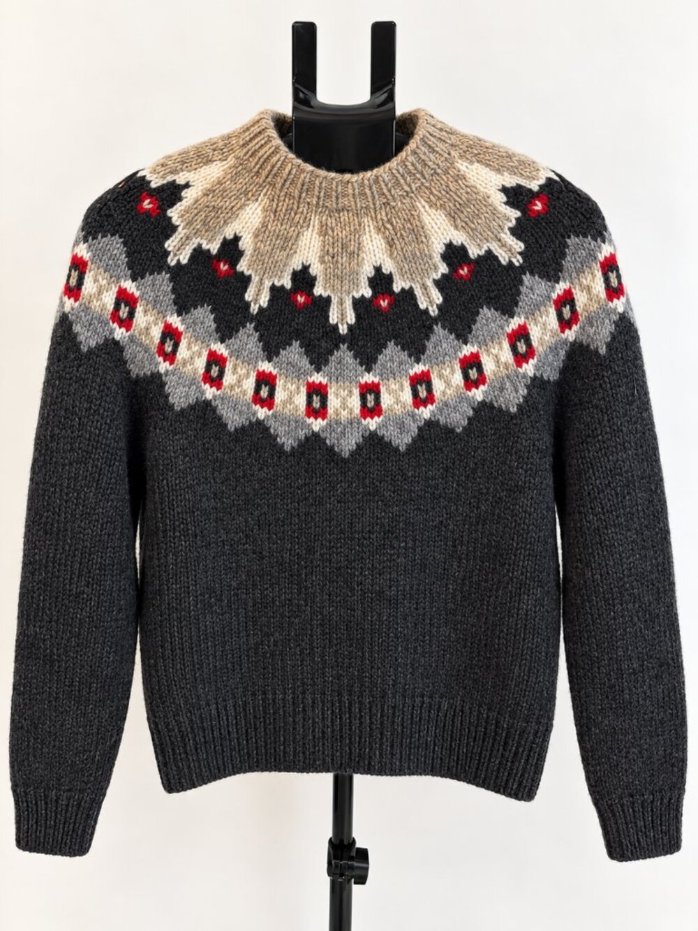 Vintage Fair Isle Black Wool Knit Sweater
